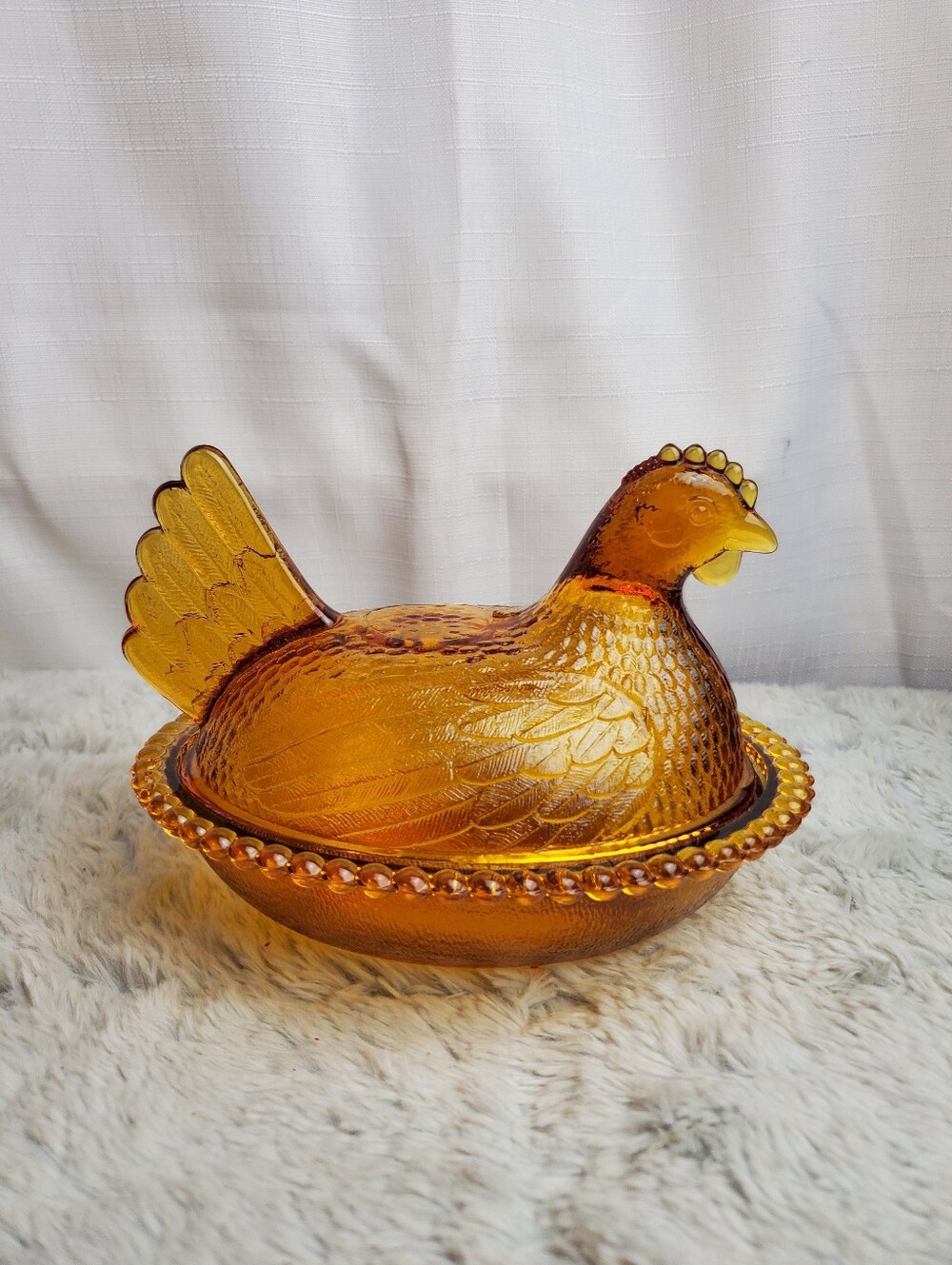 Vintage Indiana Glass Golden Amber Hen on The Nest 7" EUC Minor Manufacture Flaw